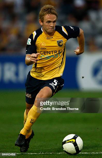 Bradley Porter of the Mariners runs at the United defence during the round 21 A-League match between the Central Coast Mariners and Adelaide United...