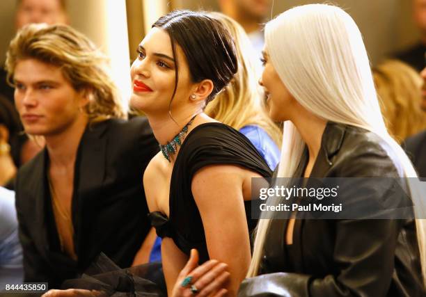 Jordan Barrett, Kendall Jenner, and Kim Kardashian West attend the Daily Front Row's Fashion Media Awards at Four Seasons Hotel New York Downtown on...