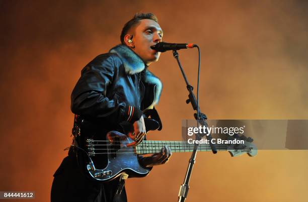 Oliver Sim of The XX headlines on The Castle Stage during Day 2 of Bestival at Lulworth Castle on September 8, 2017 in Wareham, England.