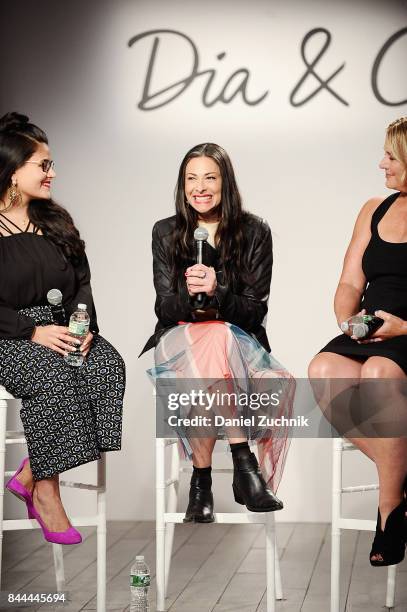 Panelist and fashion stylist, Stacy London speaks onstage during the Dia&Co fashion show and industry panel at the CURVYcon at Metropolitan Pavilion...