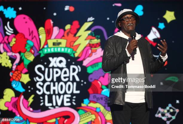 Samuel L. Jackson speaks onstage during the XQ Super School Live, presented by EIF, at Barker Hangar on September 8, 2017 in Santa California.