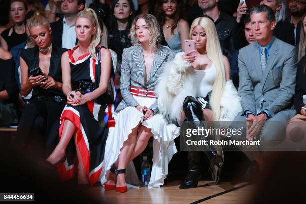 Paris Hilton, Nicky Hilton Rothschild, Jaime King, Nicki Minaj and Stefano Tonchi attend the Monse fashion show during New York Fashion Week: The...