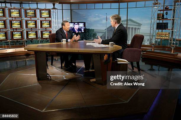 National Economic Council Director Lawrence Summers speaks as he is interviewed by moderator David Gregory during a taping of "Meet the Press" at the...