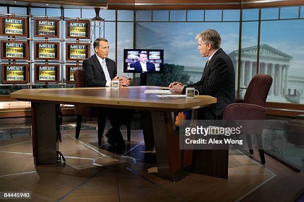 House Minority Leader Rep. John Boehner speaks as he is interviewed by moderator David Gregory during a taping of "Meet the Press" at the NBC studios...