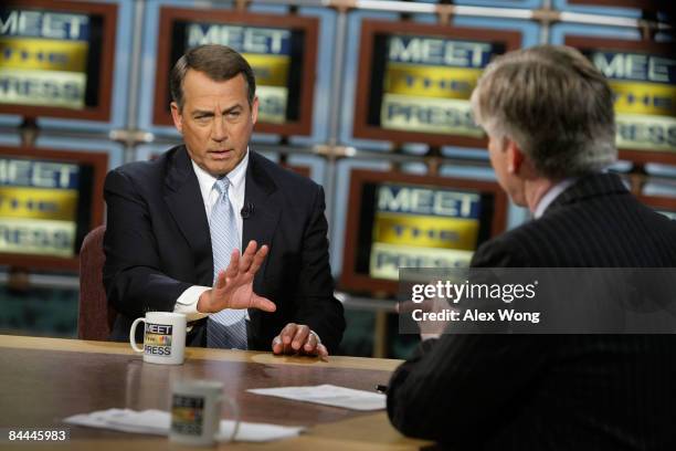 House Minority Leader Rep. John Boehner speaks as he is interviewed by moderator David Gregory during a taping of "Meet the Press" at the NBC studios...