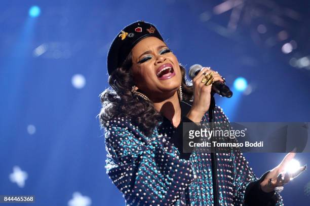 Andra Day performs onstage during the XQ Super School Live, presented by EIF, at Barker Hangar on September 8, 2017 in Santa California.