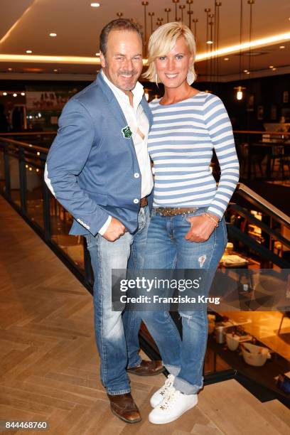 Till Demtroeder and Juliana Senjo attend the Till Demtroeders Charity-Event 'Usedom Cross Country' at the Pier 14 on September 8, 2017 near...