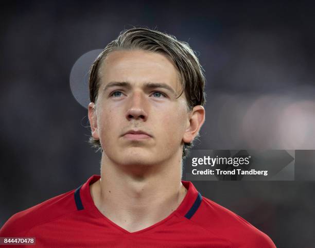 Sander Berge of Norway during the FIFA 2018 World Cup Qualifier between Germany and Norway at Mercedes-Benz Arena on September 4, 2017 in Stuttgart,...