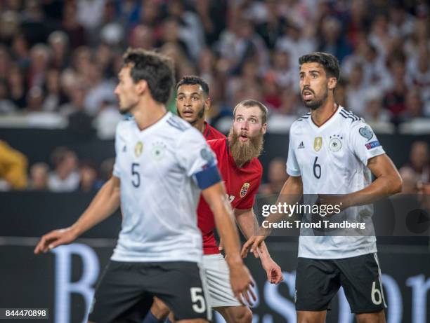 Jo Inge Berget, Joshua King of Norway, Mats Hummels, Sami Khedira during the FIFA 2018 World Cup Qualifier between Germany and Norway at...