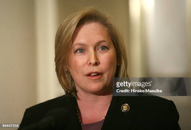 Senator-designate Rep. Kirsten Gillibrand speaks during a press conference with New York Gov. David A. Paterson after a lunch meeting with U.S. Sen....