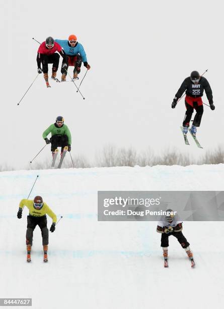 Brian Bennett of Canada and Daron Rahlves of Truckee, California head to the finish line as they finished first and second in their semifinal heat at...