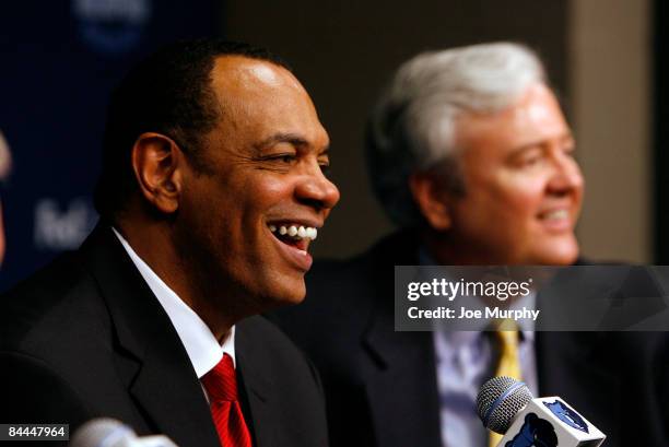 Lionel Hollins, Head coach of the Memphis Grizzlies and Chris Wallace, General Manager of the Memphis Grizzlies address the local media during a...