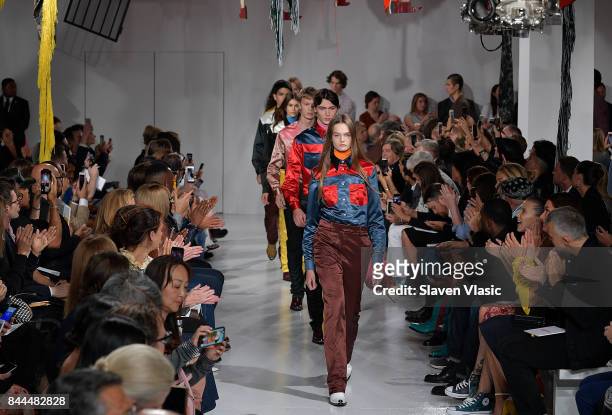 Models walk the runway for Calvin Klein Collection fashion show during New York Fashion Week on September 7, 2017 in New York City.