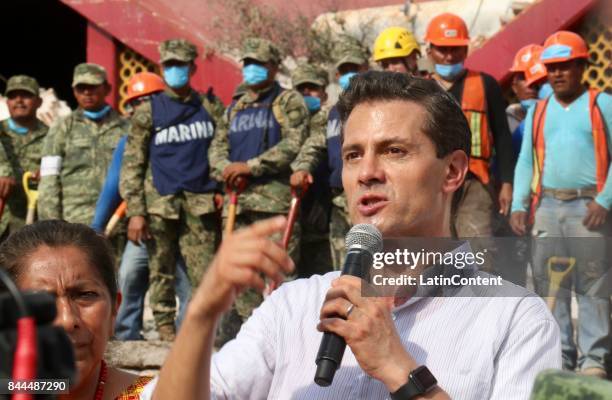 Enrique Peña Nieto, President of Mexico talks to affected people in Juchitan after a 8.2 magnitude earthquake hit Mexico through the southern coast...