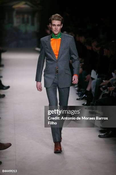 Model walks the runway at the Paul Smith fashion show during Paris Fashion Week Menswear Autumn/Winter 2009 at Couvent des Cordeliers on January 25,...