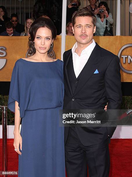 Actors Brad Pitt and Angelina Jolie arrive at the 15th Annual Screen Actors Guild Awards held at the Shrine Auditorium on January 25, 2009 in Los...
