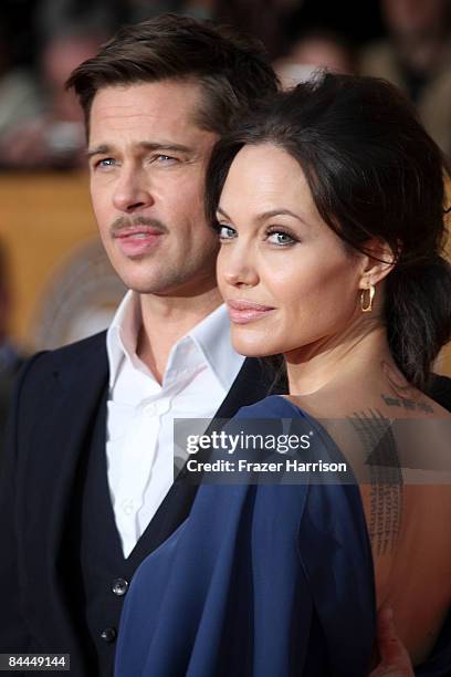 Actor Brad Pitt and actress Angelina Jolie arrive at the 15th Annual Screen Actors Guild Awards held at the Shrine Auditorium on January 25, 2009 in...