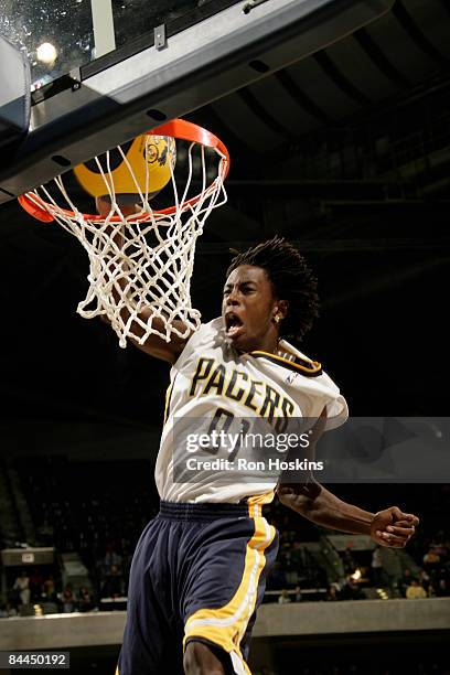 Member of the Indiana Pacers, PowerPack, performs during a timeout as the the Pacers took on the Charlotte Bobcats at Conseco Fieldhouse on January...