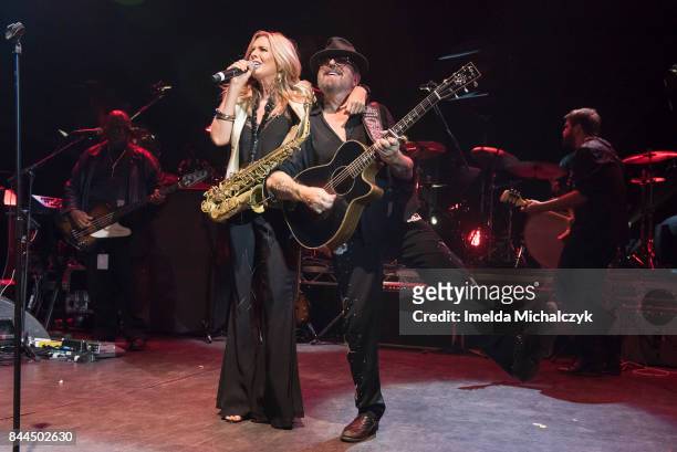 Candy Dulfer and Dave Stewart of Dave Stewart And Friends perform at O2 Shepherd's Bush Empire on September 8, 2017 in London, England.