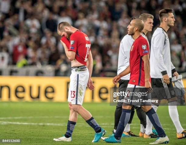 Jo Inge Berget, Haitam Aleesami of Norway after the FIFA 2018 World Cup Qualifier between Germany and Norway at Mercedes-Benz Arena on September 4,...