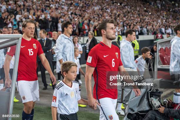 Haavard Nordtveit of Norway during the FIFA 2018 World Cup Qualifier between Germany and Norway at Mercedes-Benz Arena on September 4, 2017 in...