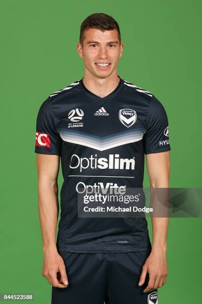 Mitch Austin poses during the Melbourne Victory 2017/18 A-League headshots session at AAMI Park on September 8, 2017 in Melbourne, Australia.