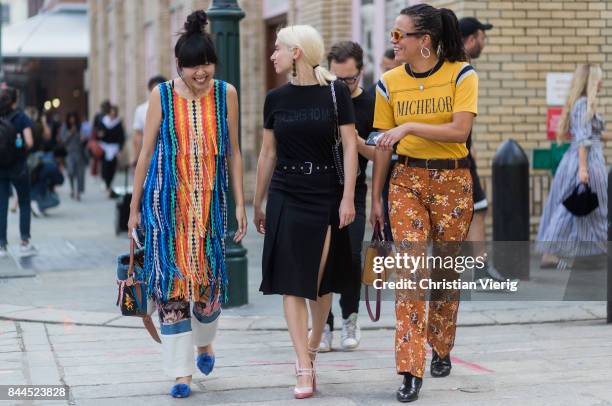 Guests seen in the streets of Manhattan outside Jason Wu during New York Fashion Week on September 8, 2017 in New York City.