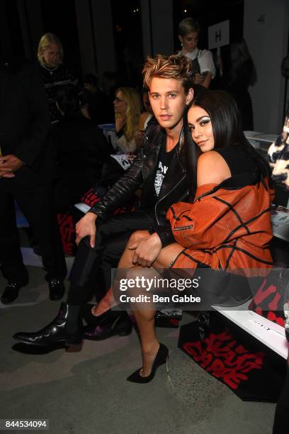 Actor Austin Butler and actress Vanessa Hudgens attend the Jeremy Scott Fashion Show during New York Fashion Week at Spring Studios on September 8,...