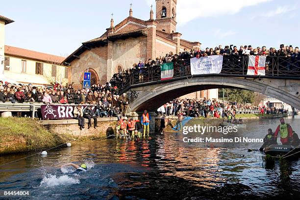 Swimmers compete during the "Winter Cimento" event, organized by Canottieri Olona on January 25, 2009 in Milan, Italy. One hundred participants...
