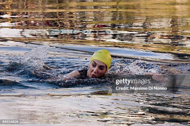 Swimmers compete during the "Winter Cimento" event, organized by Canottieri Olona on January 25, 2009 in Milan, Italy. One hundred participants...