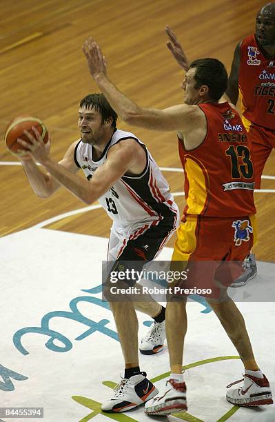 Mark Worthington of the Dragons looks to pass the ball during the round 20 NBL match between the Melbourne Tigers and the South Dragons held at the...