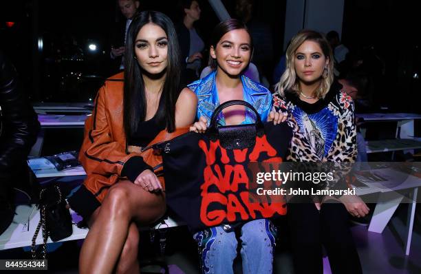 Vanessa Hudgens, Isabela Moner and Ashley Benson attend Jeremy Scott collection during the September 2017 New York Fashion Week: The Shows on...