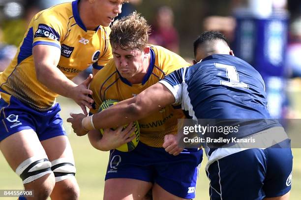 Andrew Ready of Brisbane City takes on the defence during the round two NRC match between Queensland Country and Brisbane on September 9, 2017 in...