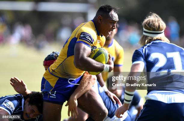 Chris Kuridrani of Brisbane City attempts to break away from the defence during the round two NRC match between Queensland Country and Brisbane on...