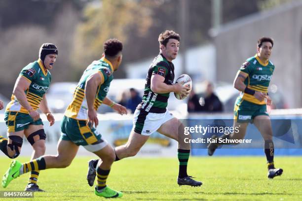 Shayne Anderson of South Canterbury charges forward during the Heartland Championship match between Mid Canterbury and South Canterbury on September...