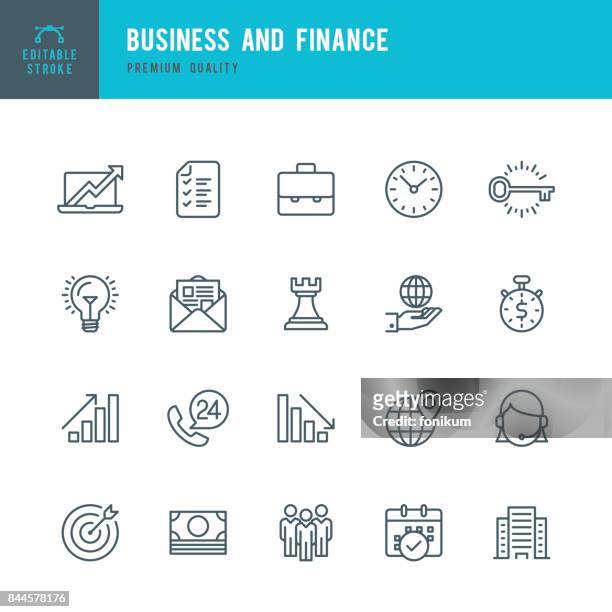 business and finance  - thin line icon set - finance and economy stock illustrations