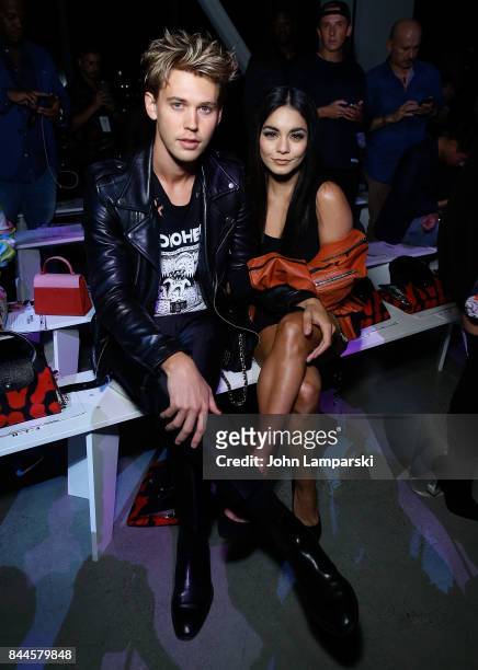 Austin Butler and Vanessa Hudgens attend Jeremy Scott collection during the September 2017 New York Fashion Week: The Shows on September 8, 2017 in...