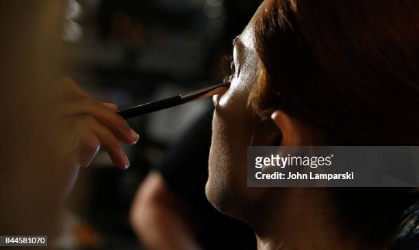 Model prepare bakcstage during the Jeremy Scott collection during the September 2017 New York Fashion Week: The Shows on September 8, 2017 in New...