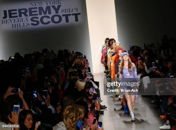 Models walk the runway during the Jeremy Scott fashion show during during New York Fashion Week at Spring Studios on September 8, 2017 in New York...