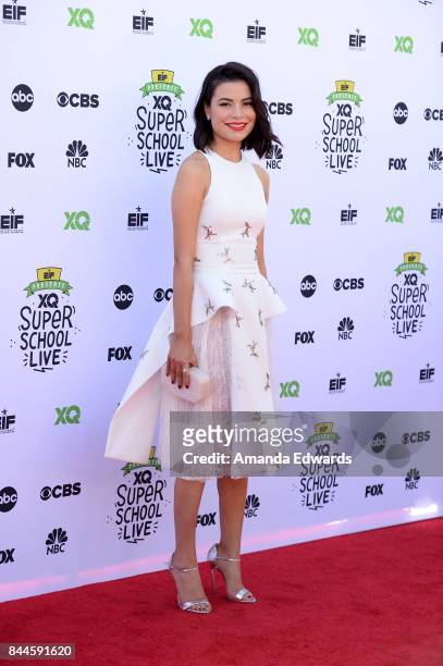 Actress Miranda Cosgrove arrives at the EIF Presents: XQ Super School Live event at The Barker Hanger on September 8, 2017 in Santa Monica,...