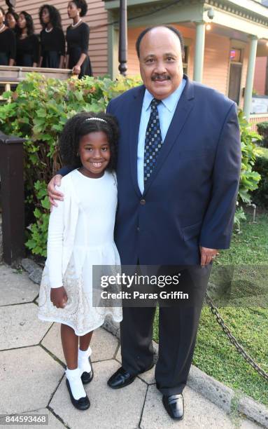 Martin Luther King III with his daughter Yolanda Renee King at Dr. Christine King Farris 90th Birthday Celebration at King Family Birth Home Historic...