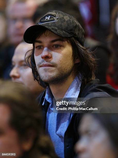 Marc-Andre Grondin watches the play at the Honda / NHL SuperSkills at Bell Centre on January 24, 2009 in Montreal, Quebec as part of the 2009 NHL...