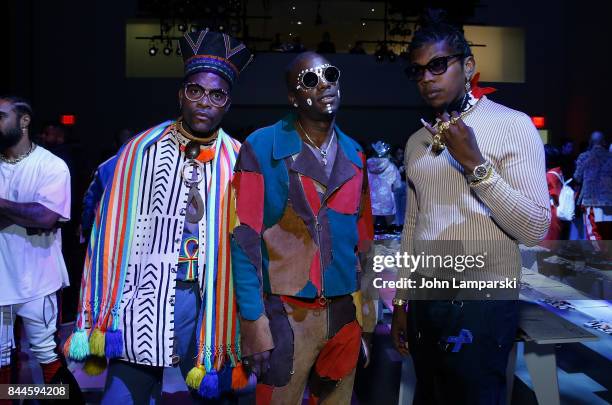 Dapper Afrika, Young Paris and Trinidad James attends Jeremy Scott collection during the September 2017 New York Fashion Week: The Shows on September...