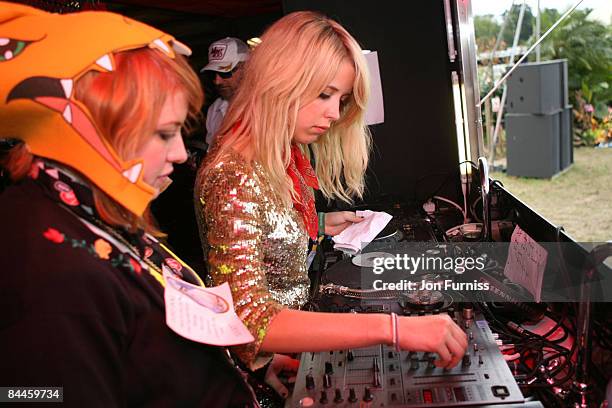 Peaches Geldof and DJ Partner in the Virgin Mobile Louder Lounge at the V Festival