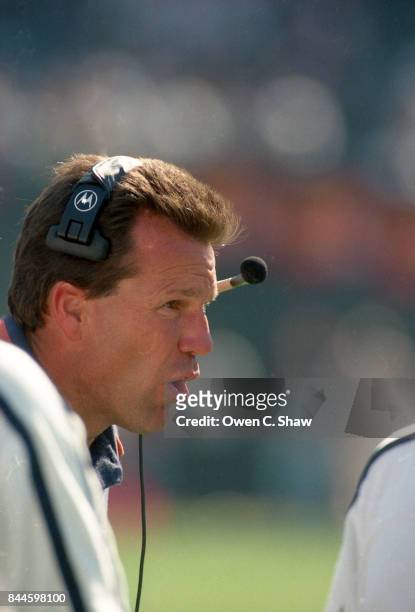 Denver Broncos quarterbacks coach Gary Kubiak against the Oakland Raiders at the Oakland Coliseum circa 1999 in Oakland,California.