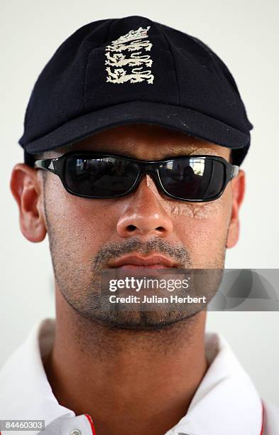 Owais Shah speaks to the media after returning from hospital, following a precautionary check on a scratched cornea during Day Two of the match...