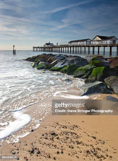 southwold pier and beach - southwold stock pictures, royalty-free photos & images
