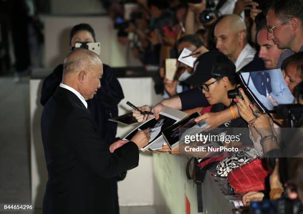 Venice, Italy. 08 September, 2017. John Woo walk the red carpet ahead of the 'Manhunt ' screening during the 74th Venice Film Festival