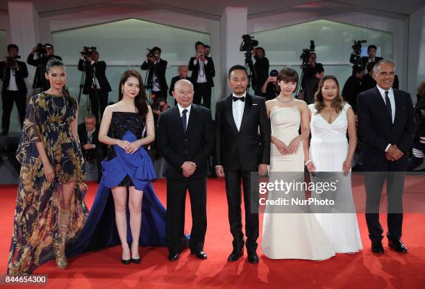 Venice, Italy. 08 September, 2017.Alberto Barbera , Angeles Woo, Ha Ji-Won, Zhang Hanyu, John Woo, Qi Wei, Tao Okamoto walk the red carpet ahead of...