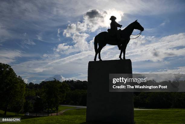 The Gen. Robert E. Lee statue is seen at The Newcomer House at Antietam National Battlefield on August 23, 2017 in Sharpsburg, Md. President Donald...